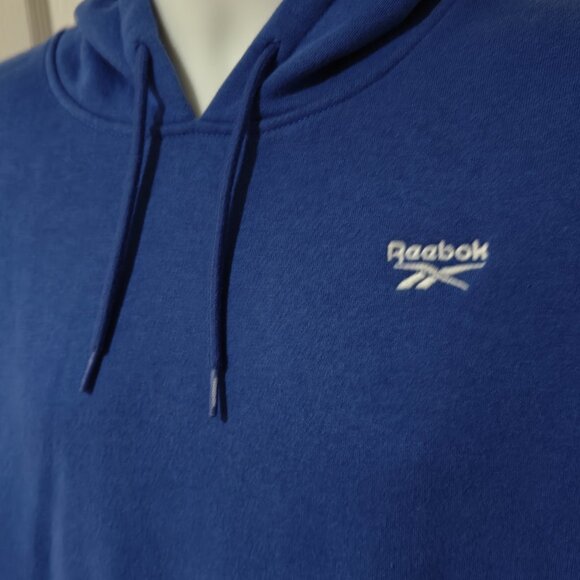 Reebok Men's Size L Hoodie Pullover Blue/White Identity Fleece Cotton Sweatshirt - Picture 5 of 14